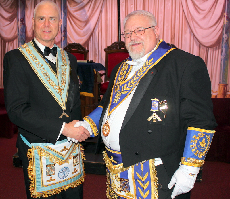 Left: W.Bro John Nicholson, Worshipful Master of The Barton Lodge No. 6.<br/>
Right: R.W.Bro. Cory Alexander McCarthy, District Deputy Grand Master, Hamilton South District